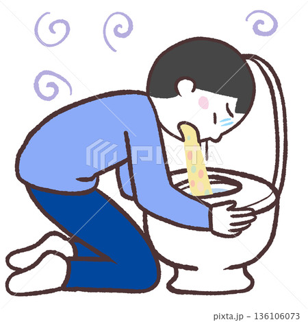 トイレで嘔吐する男性のイラスト トイレで嘔吐する男性のイラスト 136106073