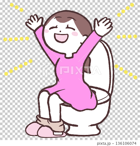 一位快樂的女人坐在馬桶上的插圖 136106074