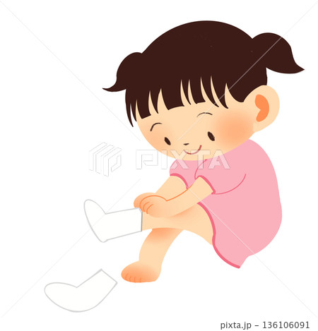 靴下を履く女の子の生活習慣イラスト 靴下を履く女の子の生活習慣イラスト 136106091