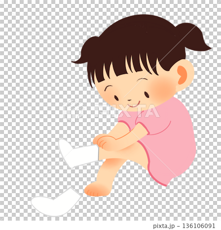 靴下を履く女の子の生活習慣イラスト 靴下を履く女の子の生活習慣イラスト 136106091