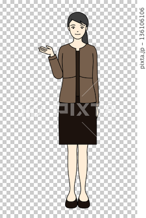 圖：一名身穿棕色制服的女工作人員伸出右手，提供指導。 136106106