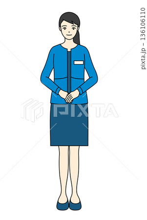 受付や案内業務で丁寧に手を合わせる女性スタッフのイラスト 136106110