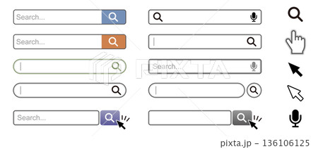 ウェブサイトやアプリのUI設計に使えるシンプルな検索バーのベクターイラストセット ウェブサイトやアプリのUI設計に使えるシンプルな検索バーのベクターイラストセット 136106125