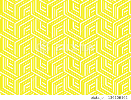 Abstract geometric pattern with stripes, lines. Seamless vector background. White and yellow ornament. Simple lattice graphic design 136106161