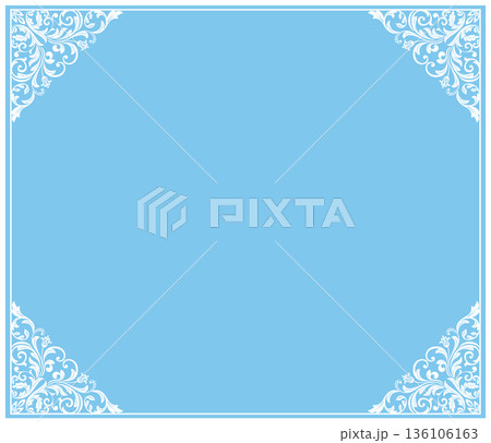 Decorative frame Elegant vector element for design in Eastern style, place for text. Floral blue and white frame. Lace illustration for invitations and greeting cards 136106163