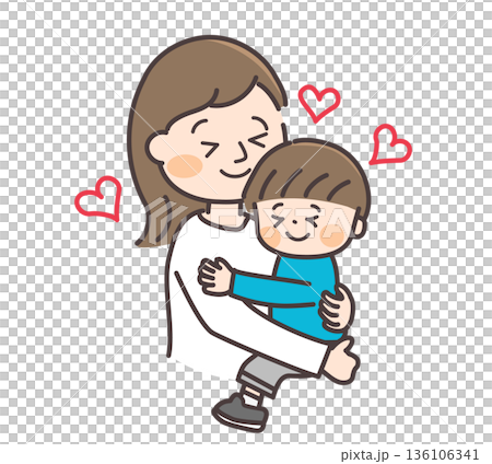 幸福的母親擁抱著她的孩子 幸福的母親擁抱著她的孩子 136106341