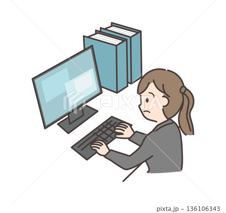 PC作業をするスーツ姿の女性の横顔 PC作業をするスーツ姿の女性の横顔 136106343