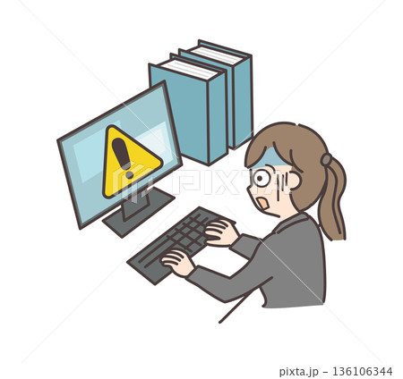 PCトラブルに青ざめるスーツ姿の女性 PCトラブルに青ざめるスーツ姿の女性 136106344