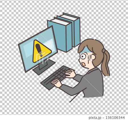 PCトラブルに青ざめるスーツ姿の女性 PCトラブルに青ざめるスーツ姿の女性 136106344