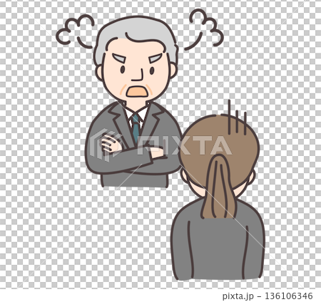 The back view of a subordinate being scolded by his boss The back view of a subordinate being scolded by his boss 136106346