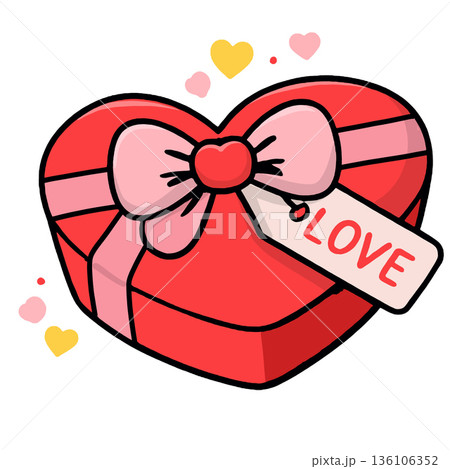 Heart shaped gift box pink ribbon love tag romantic cute red cartoon valentine 136106352