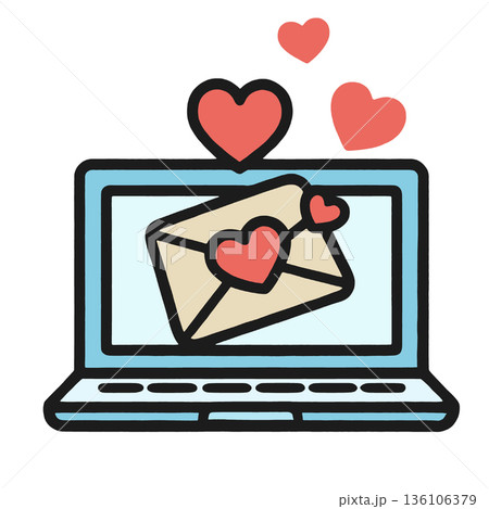 Love letter, heart, laptop, romance, digital communication, affection, online message 136106379