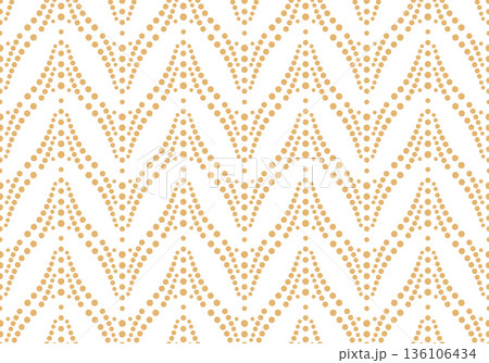 The geometric pattern with wavy lines. Seamless vector background. White and golden texture. Simple lattice graphic design The geometric pattern with wavy lines. Seamless vector background. White and golden texture. Simple lattice graphic design 136106434