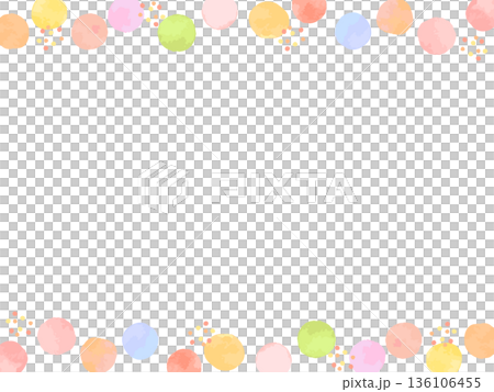 A cute spring-colored colorful dot frame illustration drawn in watercolor 136106455