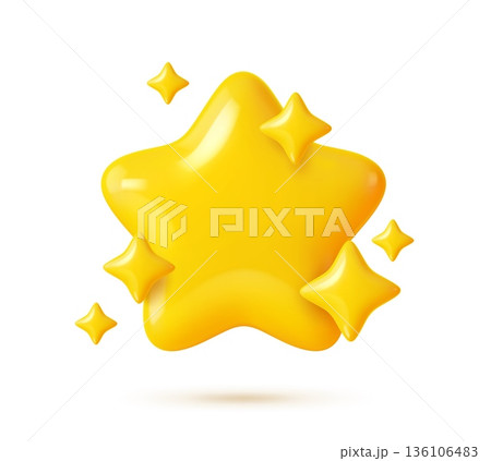 3d star icon with twinkles, magic blink shape and shine elements. Vector yellow gold star emoji with shiny twinkles, sparkles or glitter light effects for game or social media symbol, best rating sign 3d star icon with twinkles, magic blink shape and shine elements. Vector yellow gold star emoji with shiny twinkles, sparkles or glitter light effects for game or social media symbol, best rating sign 136106483