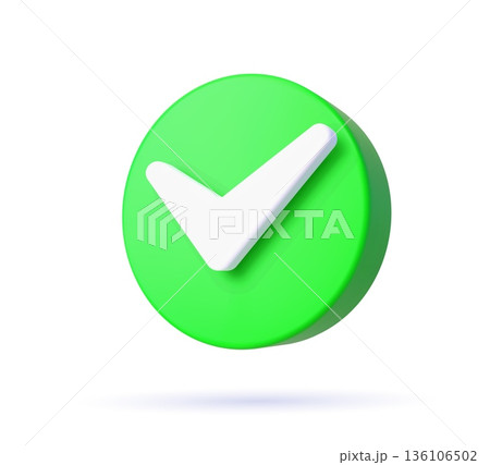 3d check list icon, checklist tick, done mark. Green circle with a white tick. Isolated vector plastic or plasticine checkmark, symbol of selection, confirmation or approval. Yes button for web app 3d check list icon, checklist tick, done mark. Green circle with a white tick. Isolated vector plastic or plasticine checkmark, symbol of selection, confirmation or approval. Yes button for web app 136106502