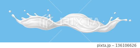 Milk cream yogurt wave splashes. Realistic vector illustration capturing the fluid motion and glossy texture of dairy. Elegant wave splashes for food branding, cosmetic packaging, dairy product labels 136106626