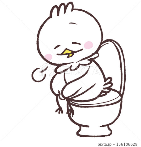 トイレでホッとする白い鳥のイラスト 136106629