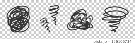 もやもや・ぐしゃぐしゃ・ぐるぐるした感情を表す手書き線画イラスト 不安や混乱の抽象イメージ もやもや・ぐしゃぐしゃ・ぐるぐるした感情を表す手書き線画イラスト 不安や混乱の抽象イメージ 136106734