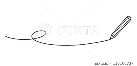 鉛筆で一本の線を引く手書きイラスト　説明や文章を書き足せるシンプルな余白素材 136106737