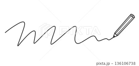 鉛筆ラインの手描きイラスト  ジグザグの線  考え中・迷い・プロセス 136106738