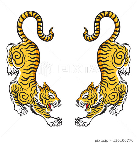 Illustration of traditional thai tiger tattoo 2 136106770