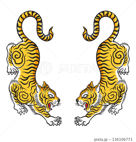 Illustration of traditional thai tiger tattoo Illustration of traditional thai tiger tattoo 136106771