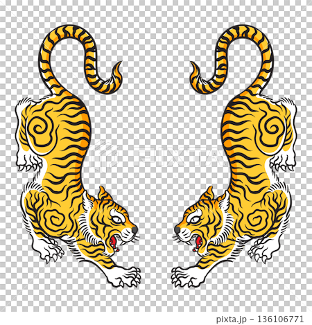 Illustration of traditional thai tiger tattoo Illustration of traditional thai tiger tattoo 136106771