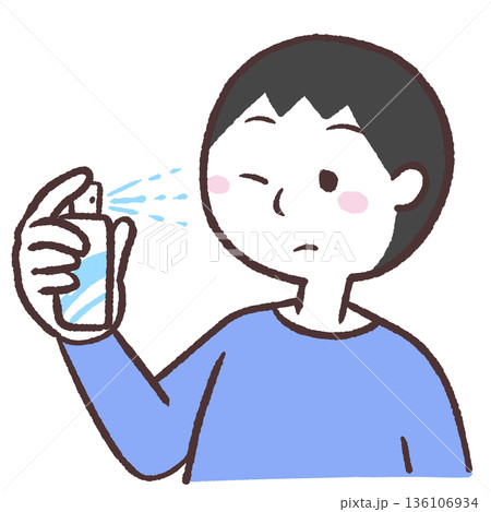 顔にスプレーかける男性のイラスト 136106934