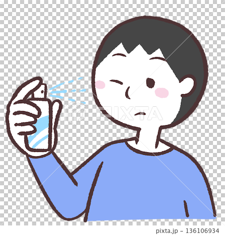 顔にスプレーかける男性のイラスト 136106934