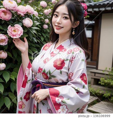 着物で、、 ポーズ。　日本家屋 136106999