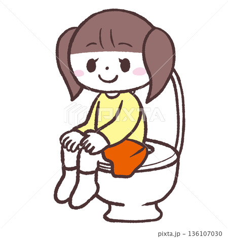 トイレの便座に座る女の子のイラスト 136107030