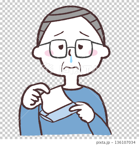 鼻水が出るシニア男性のイラスト 鼻水が出るシニア男性のイラスト 136107034