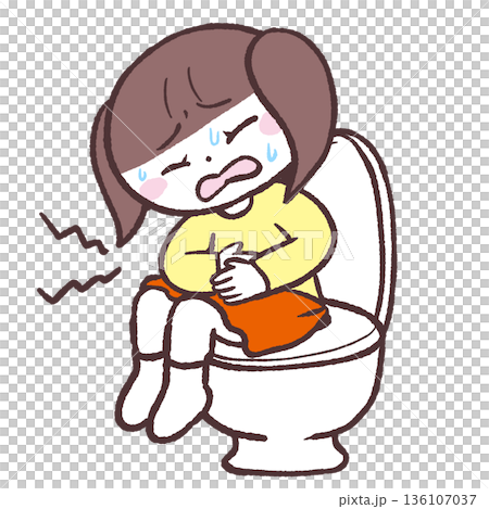 圖：一個女孩坐在馬桶上，肚子痛 136107037