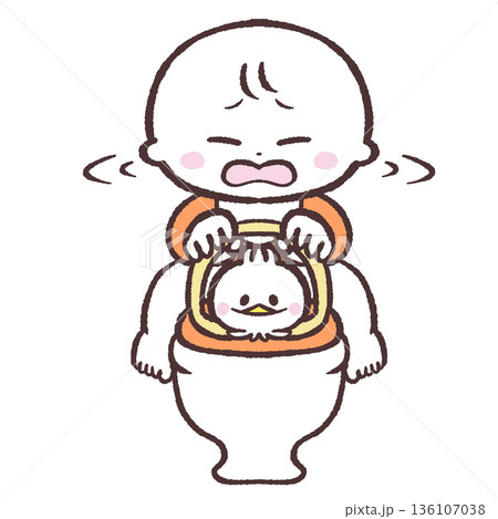 補助便座に座って首を振る赤ちゃんのイラスト 136107038