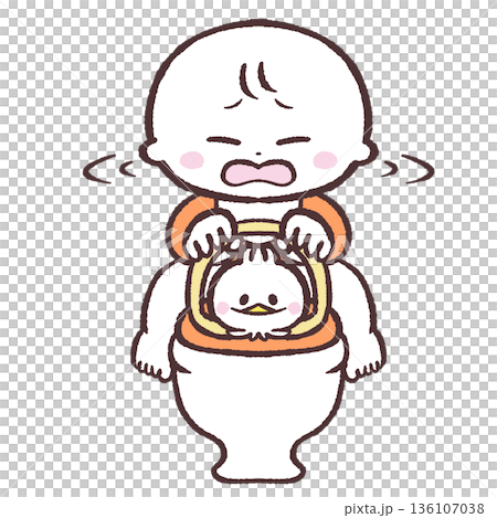 補助便座に座って首を振る赤ちゃんのイラスト 136107038