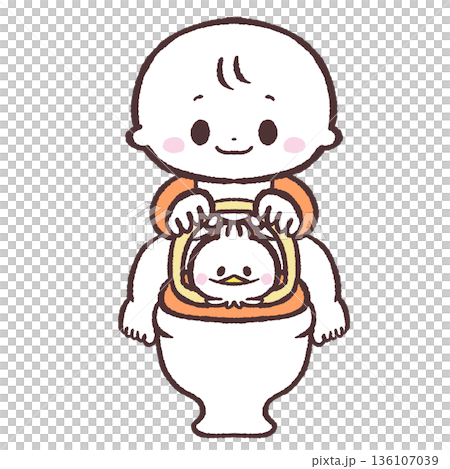 嬰兒坐在馬桶上的插圖 136107039