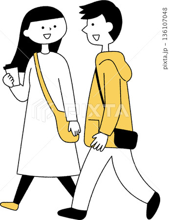 二人で歩く若いカップル単色 二人で歩く若いカップル単色 136107048