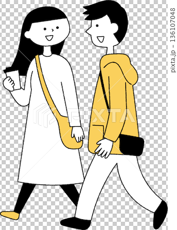 二人で歩く若いカップル単色 二人で歩く若いカップル単色 136107048