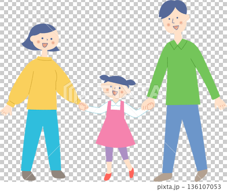手を繋ぐ家族三人 136107053