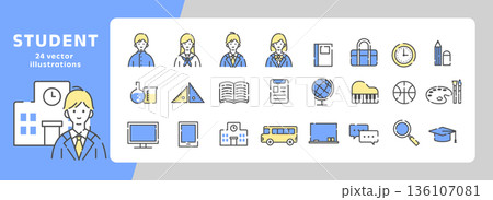 いろいろなアイコンセット、ベクター素材、青色 136107081