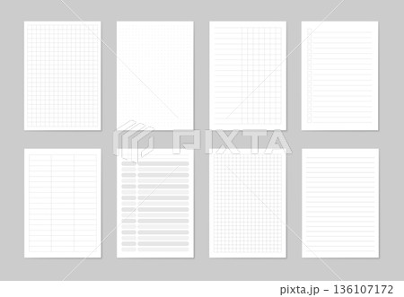 Notebook Page Templates Set with Grid Dotted, Lined Layouts for Planning Notes, Checklist, Schedule. Clean Minimal Paper Sheets, Print or Digital Use. Stationery Pages Collection. Vector Illustration Notebook Page Templates Set with Grid Dotted, Lined Layouts for Planning Notes, Checklist, Schedule. Clean Minimal Paper Sheets, Print or Digital Use. Stationery Pages Collection. Vector Illustration 136107172