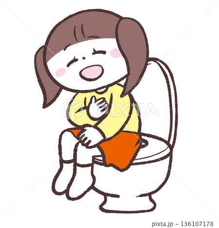 トイレでホッとする女の子のイラスト 136107178
