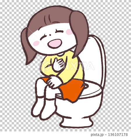一幅女孩在廁所放鬆的插圖 136107178