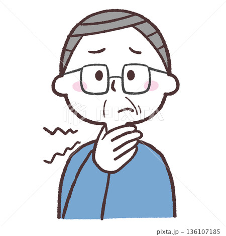 喉が痛いシニア男性のイラスト 喉が痛いシニア男性のイラスト 136107185