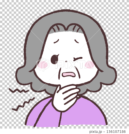 喉が痛いシニア女性のイラスト 喉が痛いシニア女性のイラスト 136107186