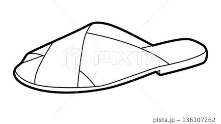 Slide sandal shoe women single line. Cross strap open toe sandal for vacation poolside relaxed look. Technical fashion 136107262