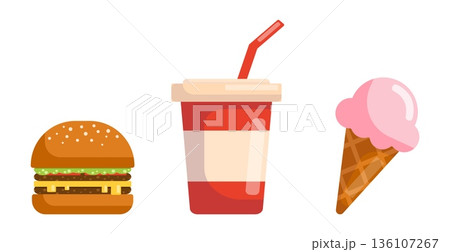 Fast Food Icons Burger Soda Ice Cream Fast Food Icons Burger Soda Ice Cream 136107267