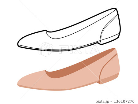 Beige dorsay flat shoe women flat plus line set. Cut side pointed toe footwear for fashion catalog branding project. 136107270