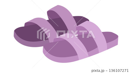 Purple slide sandal shoe women flat pair. Double strap flat sandal for resort walk hotel spa. Technical fashion  136107271